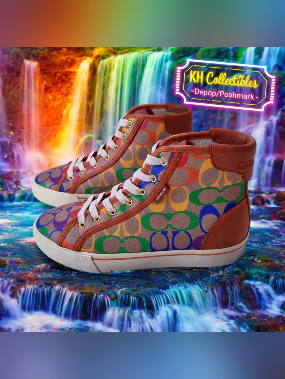 NIB Coach CitySole High-Top Platform Sneakers - Rainbow Signature Canvas - 6.5